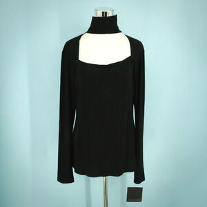 Norma Kamali Size XL Black Long Sleeve Sweetheart Turtle Mock Cut Out Top NEW